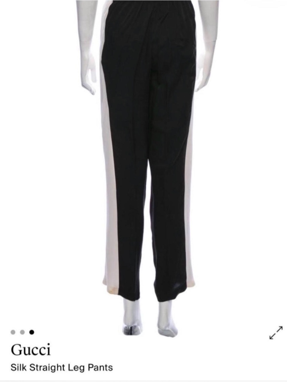 Gucci Black Silk Straight-Leg Pants with White Side Stripes